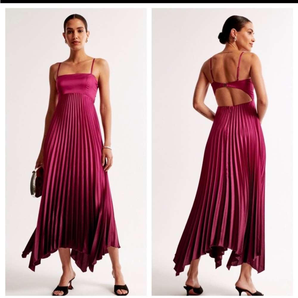 Abercrombie & Fitch Giselle clasp back pleated midi Asymmetrical Fuchsia Dress